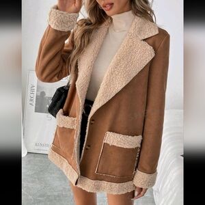 L (8/10) brown fleece lined jacket